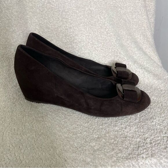 Stuart Weitzman Suede Wedge Bow Shoes Women’s Size 10 - Picture 2 of 6